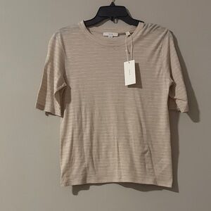 Vince Beige Striped Short Sleeve Tee 100 % Pima cotton